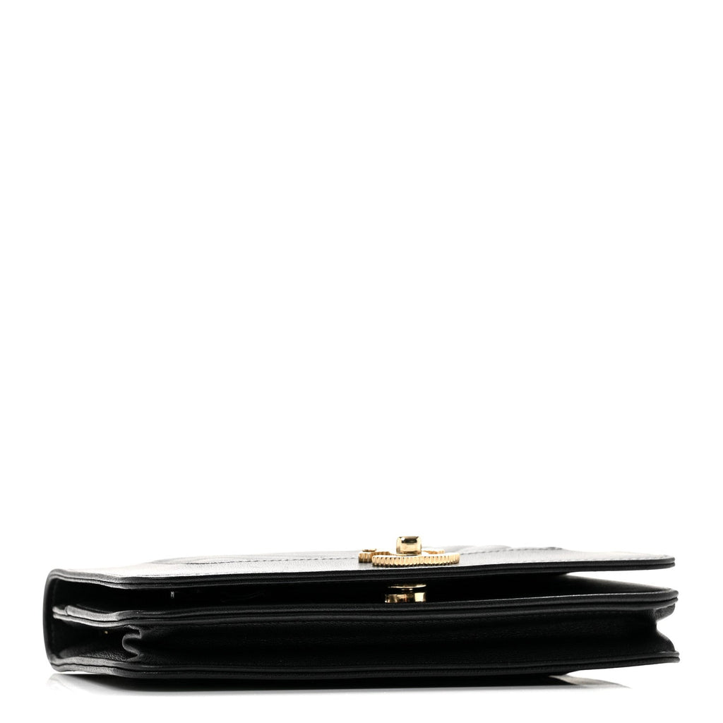 Caviar Sheepskin Chevron Quilted Vintage Mademoiselle Wallet On Chain WOC Black
