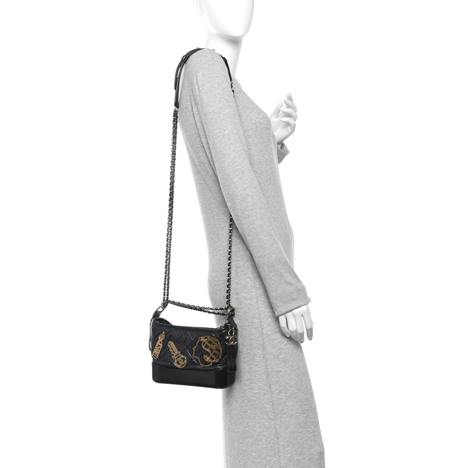 Aged Calfskin Quilted Charms Small Gabrielle Hobo Black