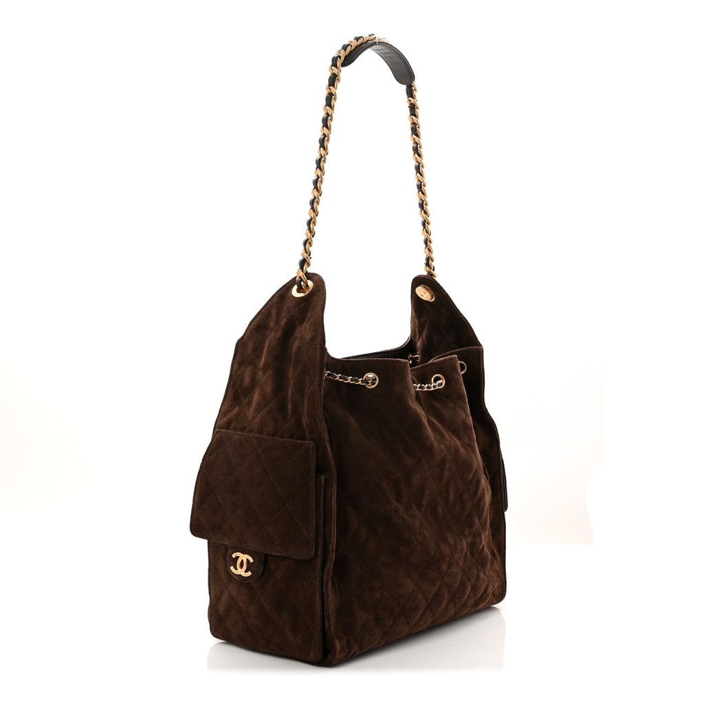 Suede Quilted Medium Chanel 25 Handbag Dark Brown
