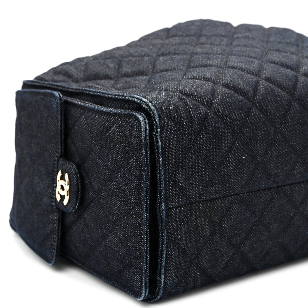 Denim Quilted Medium Chanel 25 Handbag Dark Blue