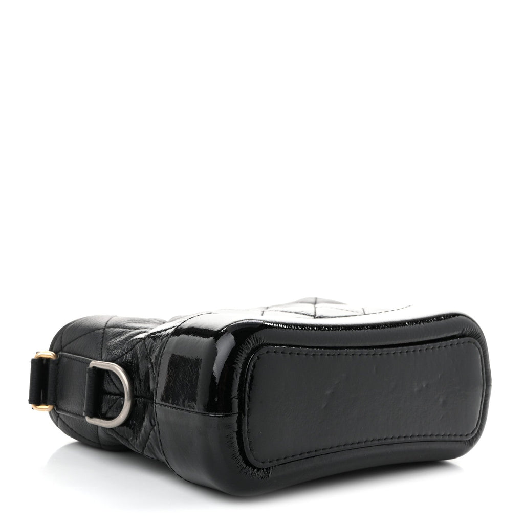 Patent Goatskin Quilted Small Gabrielle Hobo Black