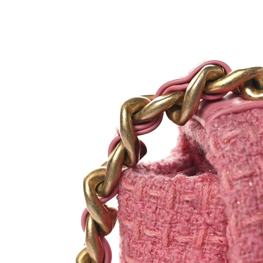 Metallic Tweed Quilted Large Chanel 19 Flap Pink