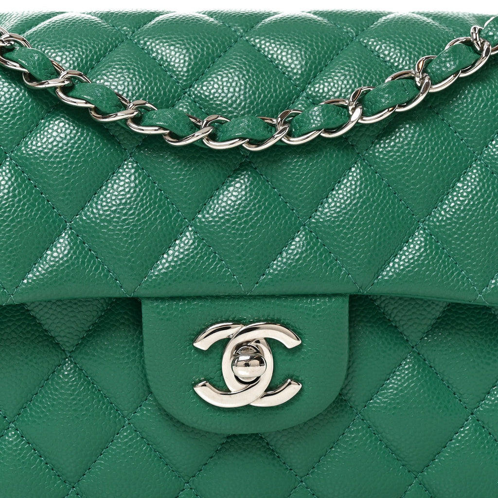 Caviar Quilted Small Double Flap Green