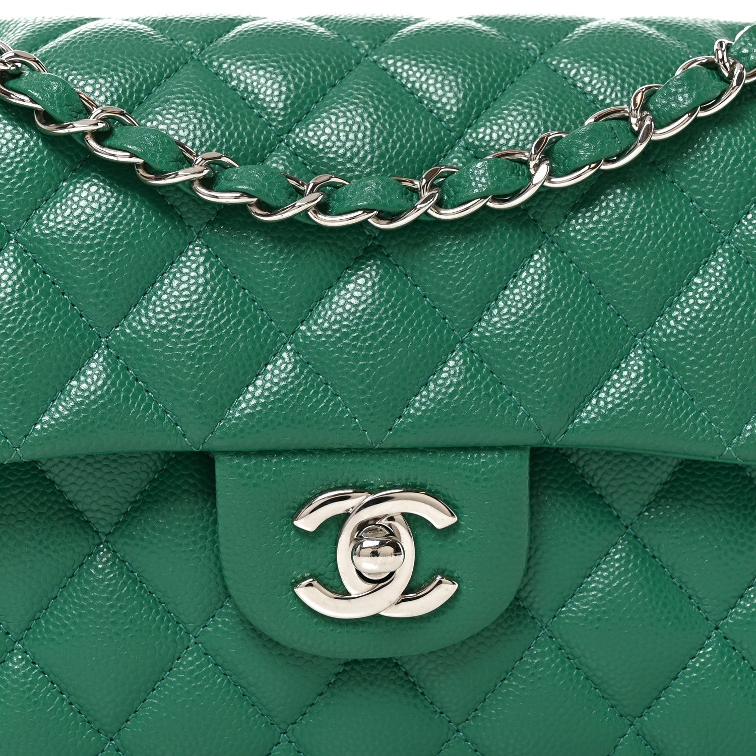 Caviar Quilted Small Double Flap Green