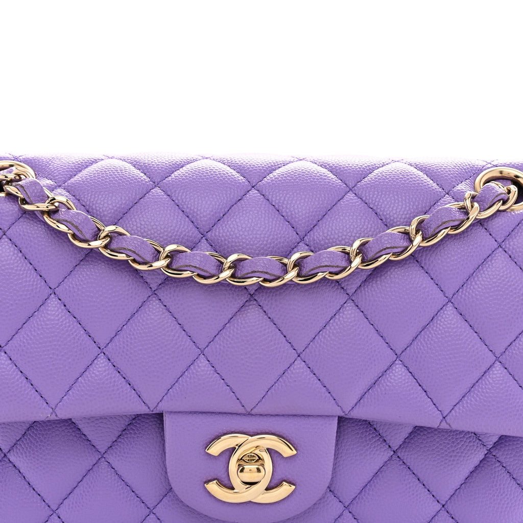 Caviar Quilted Small Double Flap Purple