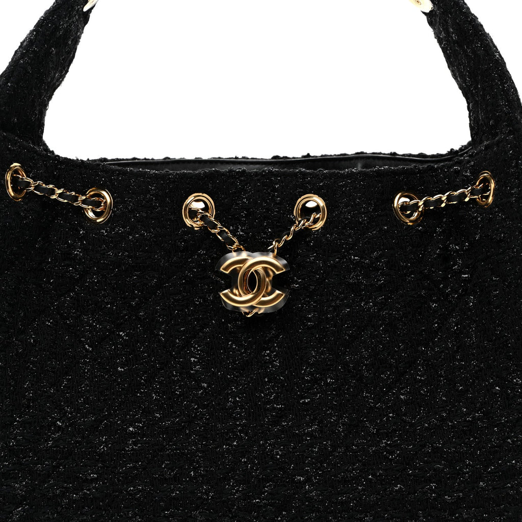 Tweed Quilted Small Chanel 25 Handbag Black