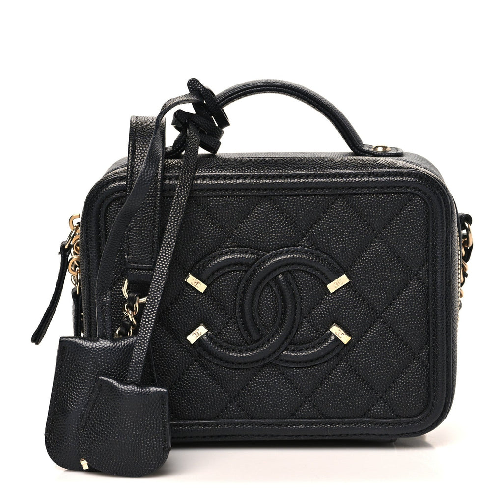Caviar Quilted Small CC Filigree Vanity Case Black