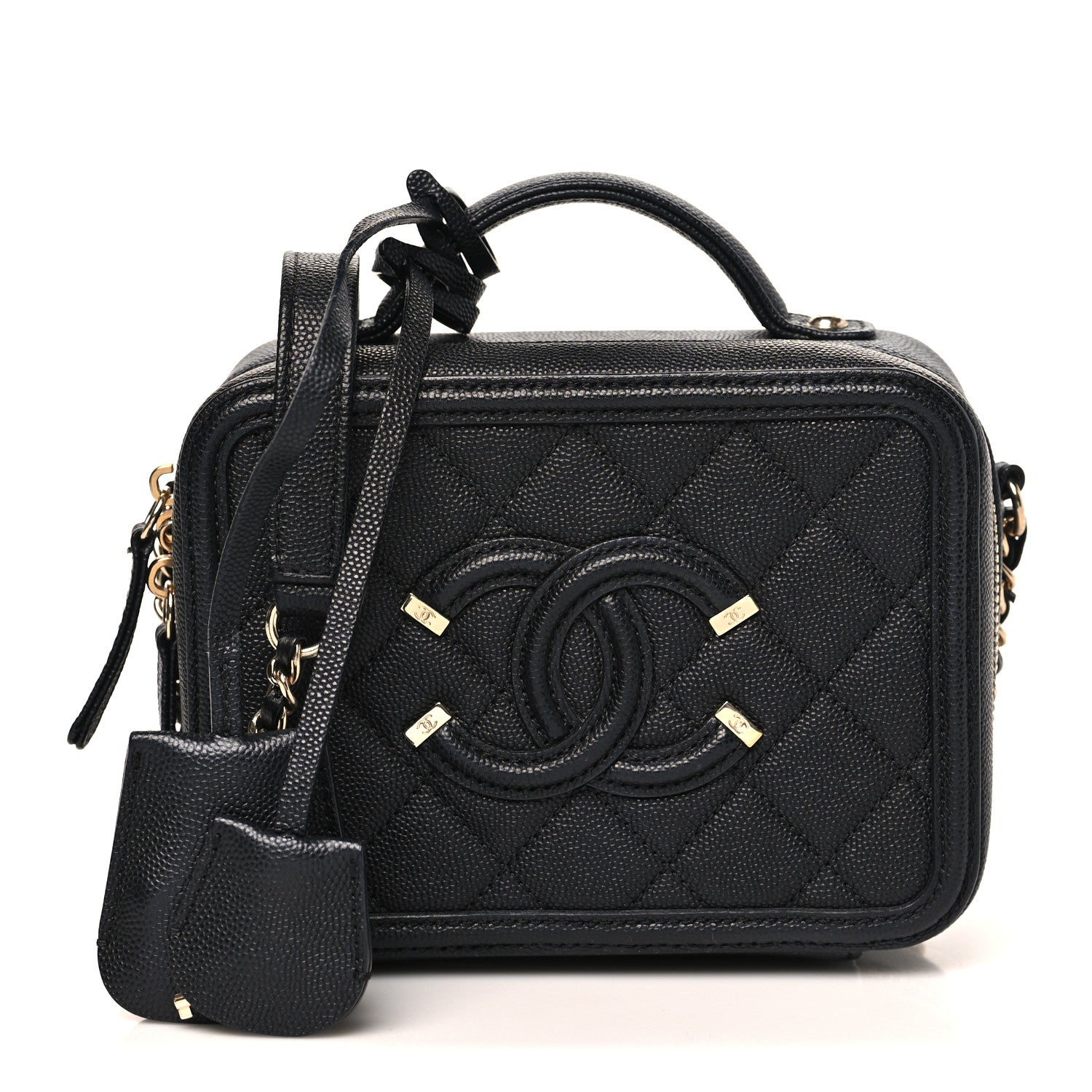 Caviar Quilted Small CC Filigree Vanity Case Black