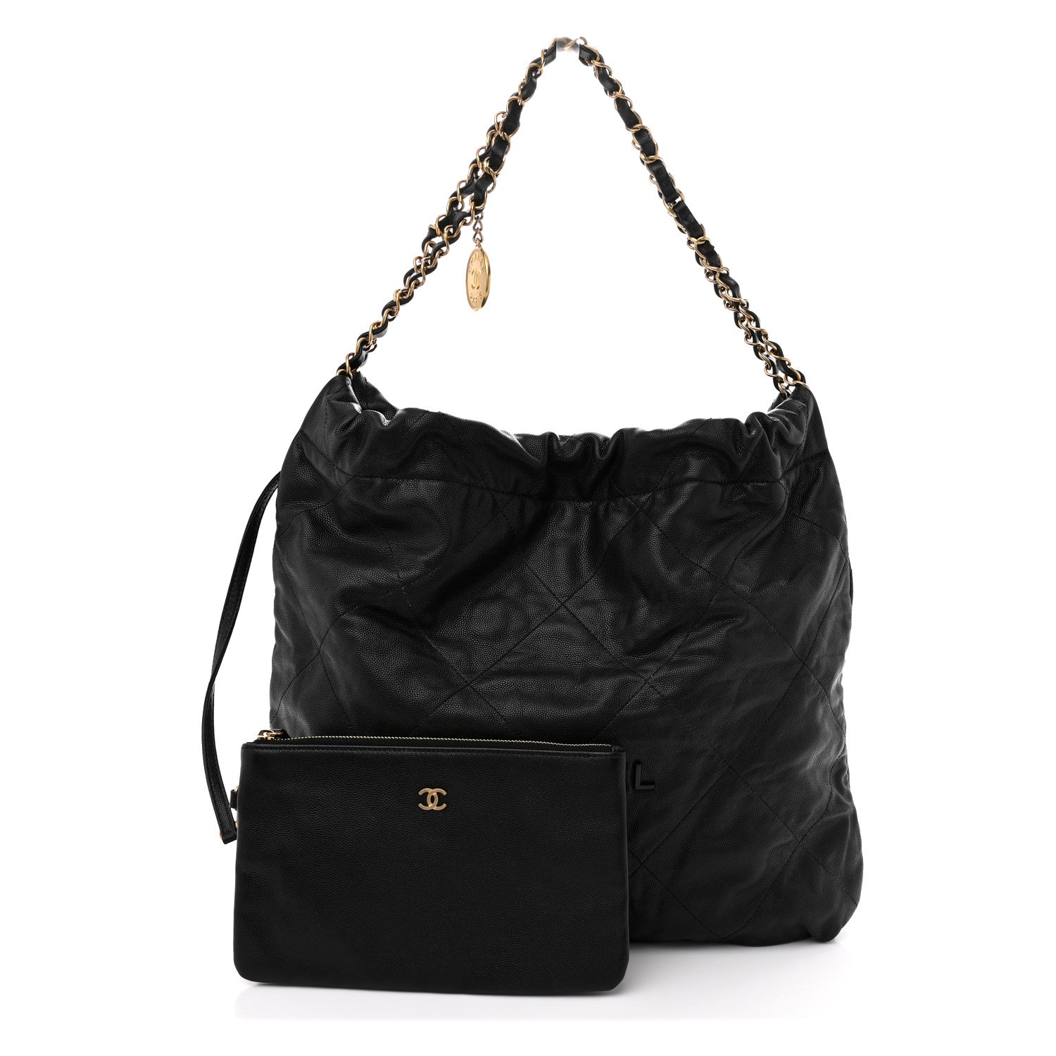 Shiny Caviar Quilted Monochrome Small Chanel 22 Black