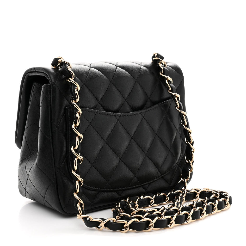 Lambskin Quilted Mini Square Flap Black