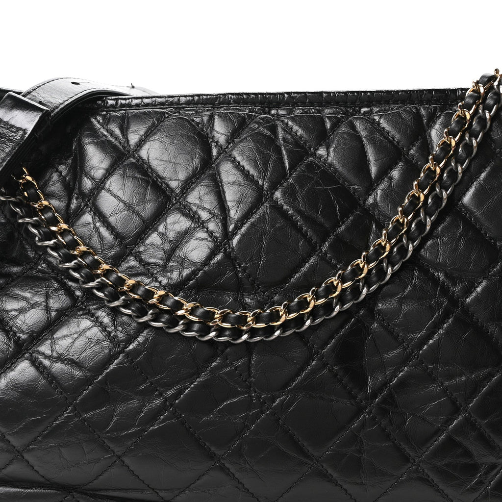 Aged Calfskin Quilted Large Gabrielle Hobo Black