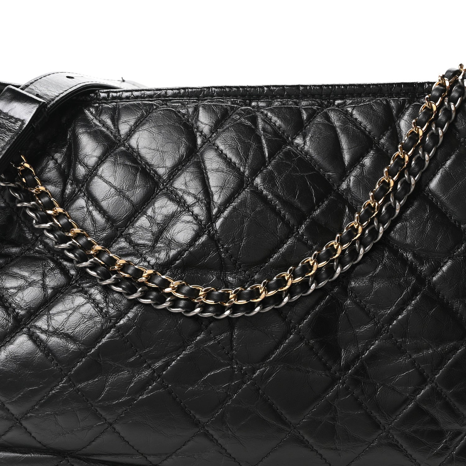 Aged Calfskin Quilted Large Gabrielle Hobo Black
