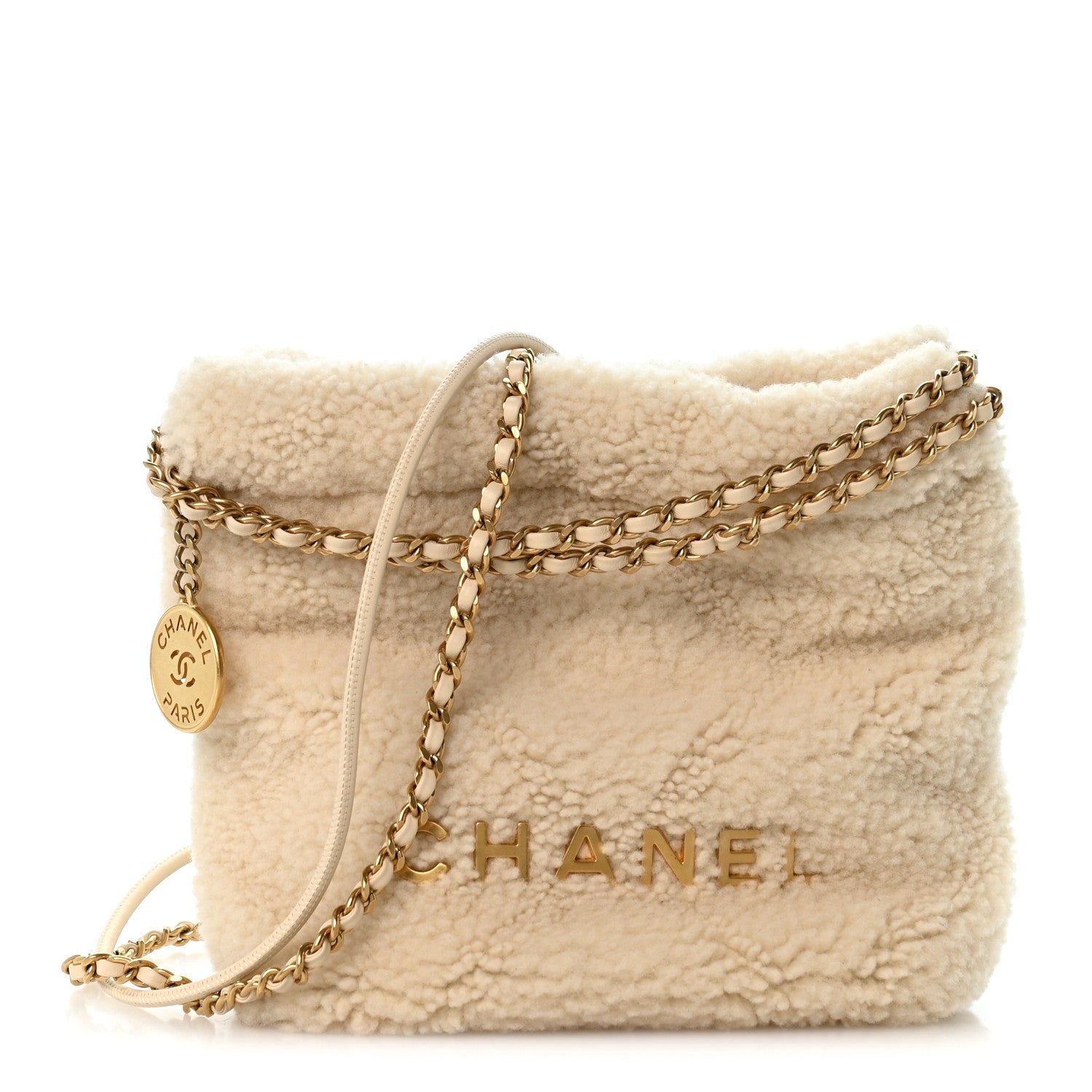 Shearling Quilted Mini Chanel 22 Ecru