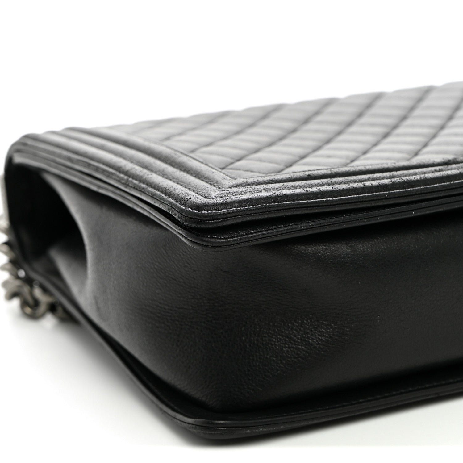 Calfskin Quilted Large Boy Flap Black