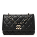 Lambskin Quilted Pearl CC Wallet on Chain WOC Black