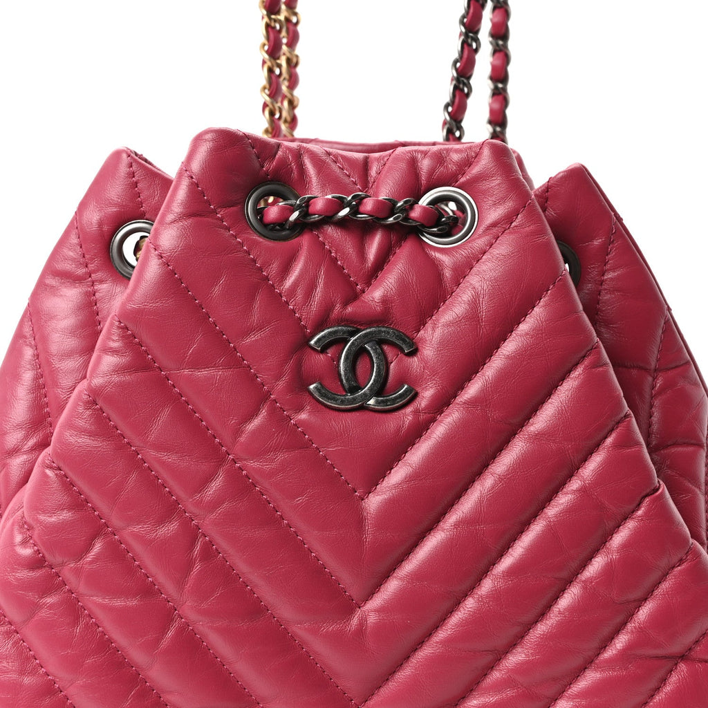 Aged Calfskin Chevron Quilted Small Gabrielle Backpack Dark Pink