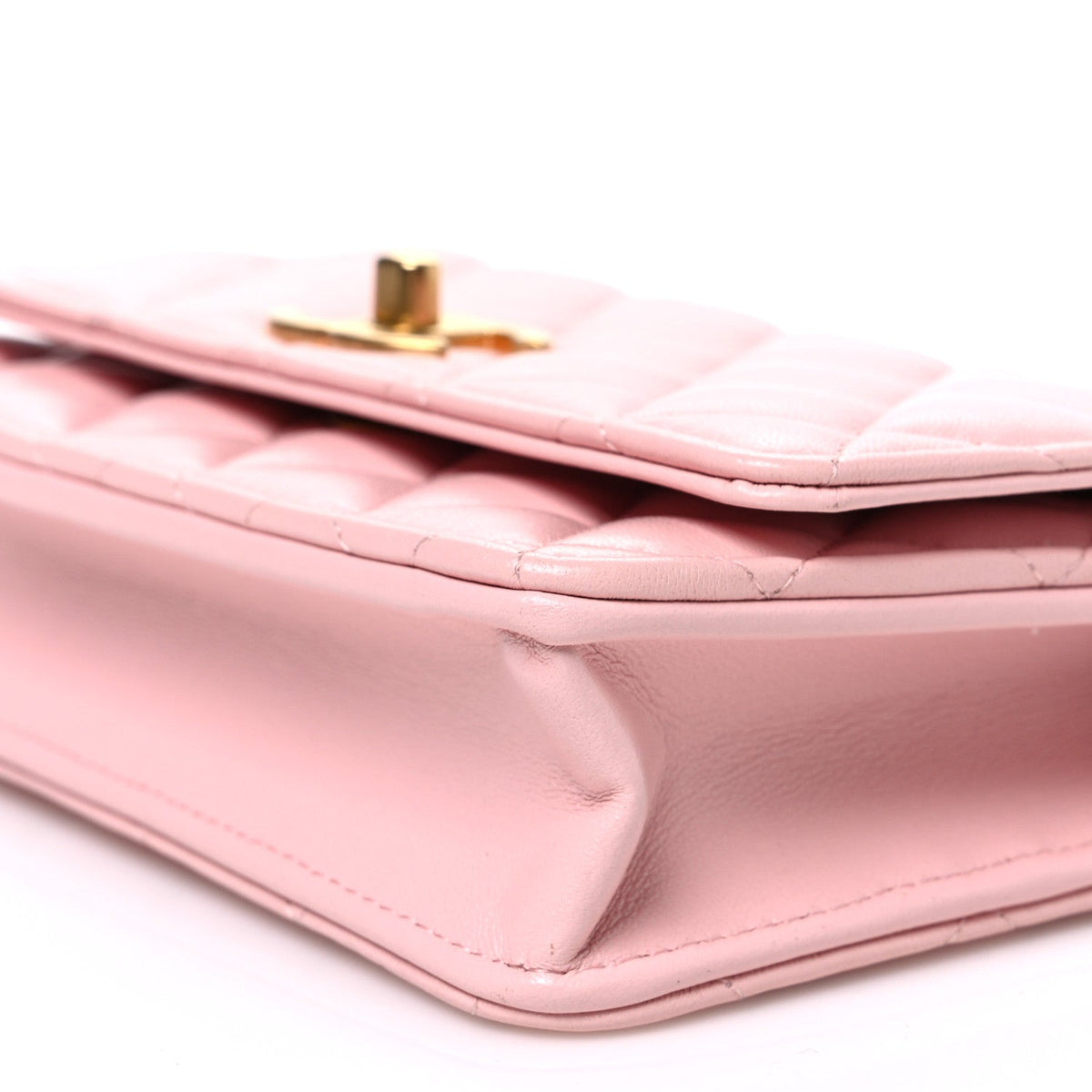Shiny Lambskin Quilted CC Slide Wallet On Chain WOC  Light Pink