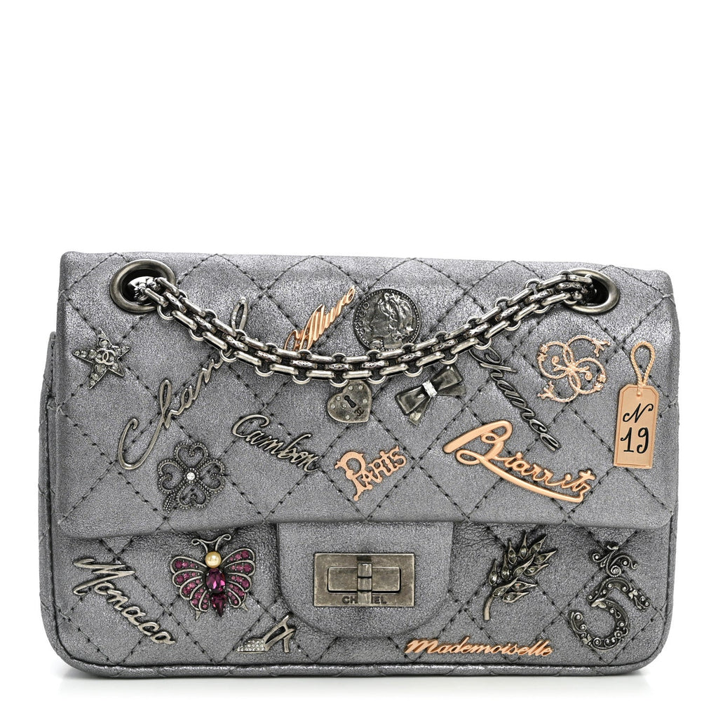 Metallic Calfskin Quilted Lucky Charms 2.55 Reissue 224 Flap Dark Silver