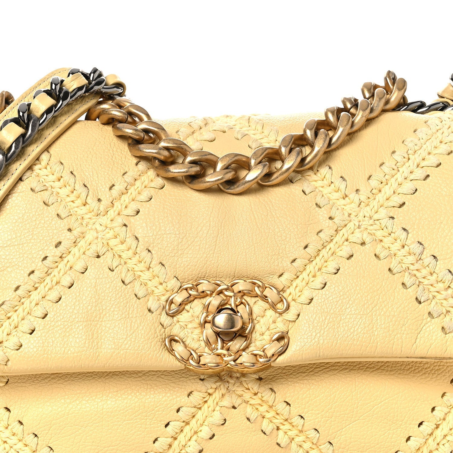 Calfskin Crochet Medium Chanel 19 Flap Yellow
