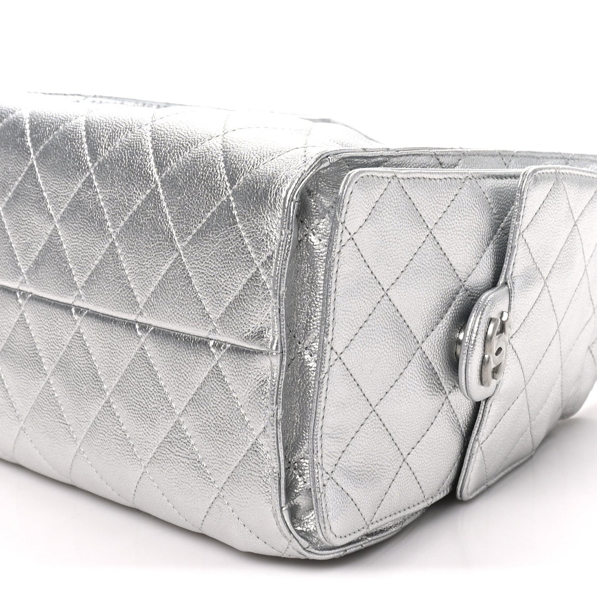 Metallic Caviar Quilted Small Chanel 25 Handbag Silver