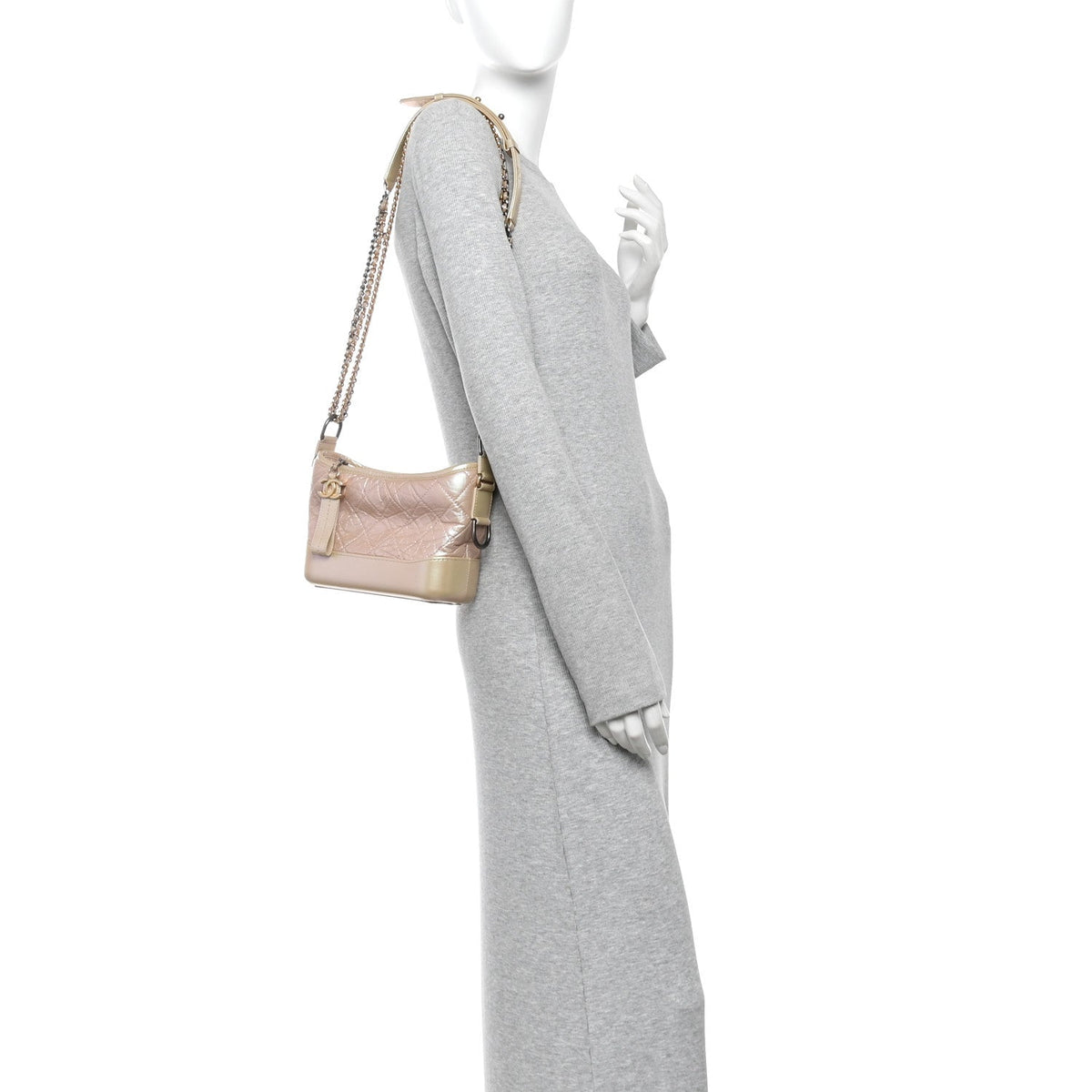 Iridescent Aged Calfskin Quilted Small Gabrielle Hobo Light Pink