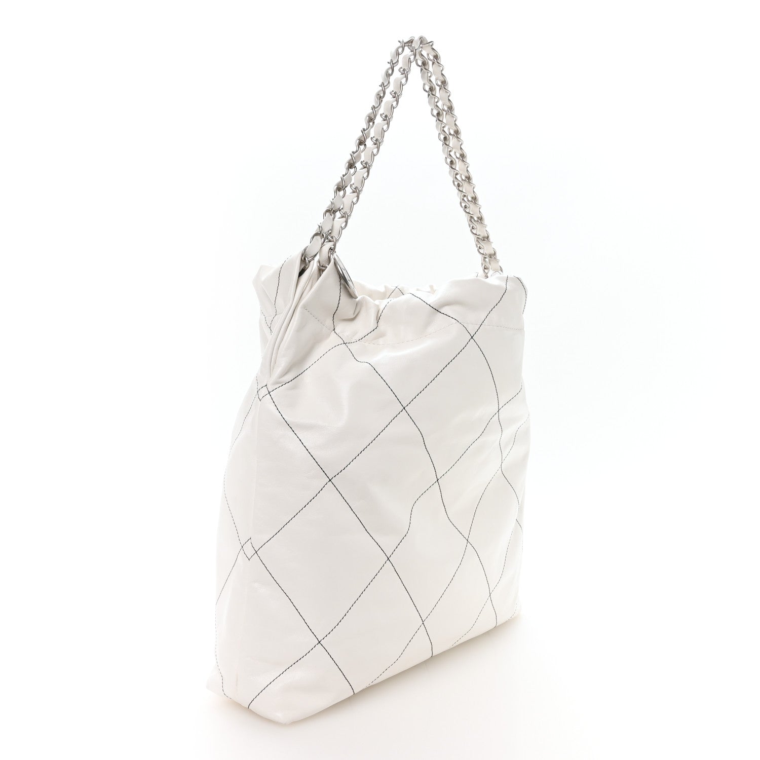 Shiny Calfskin Quilted Chanel 22 White Black
