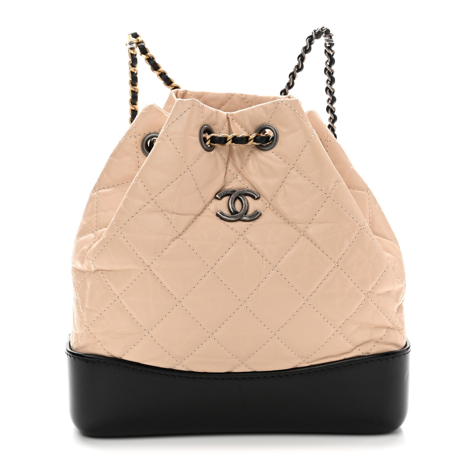 Aged Calfskin Quilted Small Gabrielle Backpack Beige Black