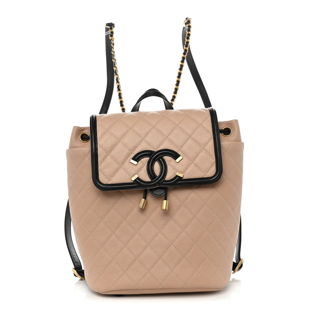 Caviar Quilted Filigree Backpack Beige Black