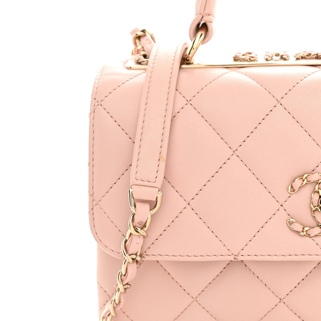 Lambskin Quilted Small Trendy CC Dual Handle Flap Bag Light Beige Light Pink