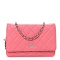 Lambskin Quilted Wallet On Chain WOC Pink