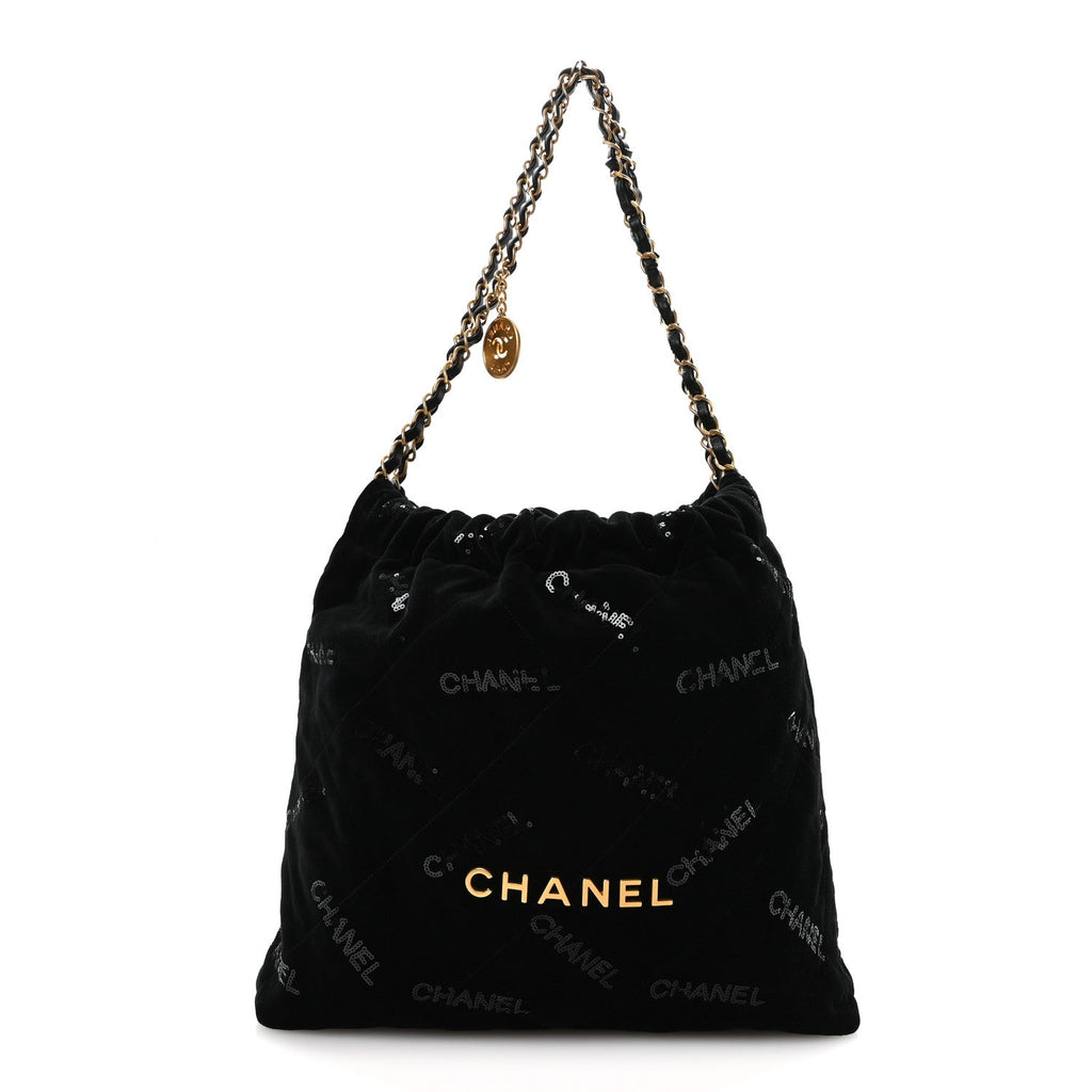 Velvet Sequin Quilted Chanel 22 Black