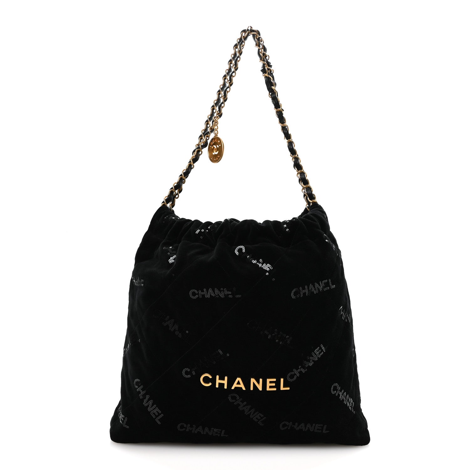 Velvet Sequin Quilted Chanel 22 Black
