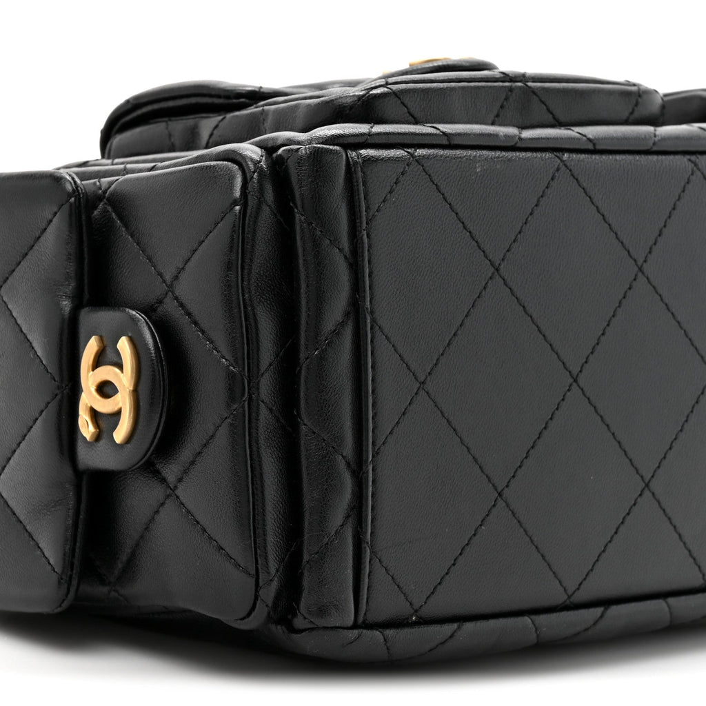 Shiny Lambskin Quilted Trendy Pockets Hobo Black Black