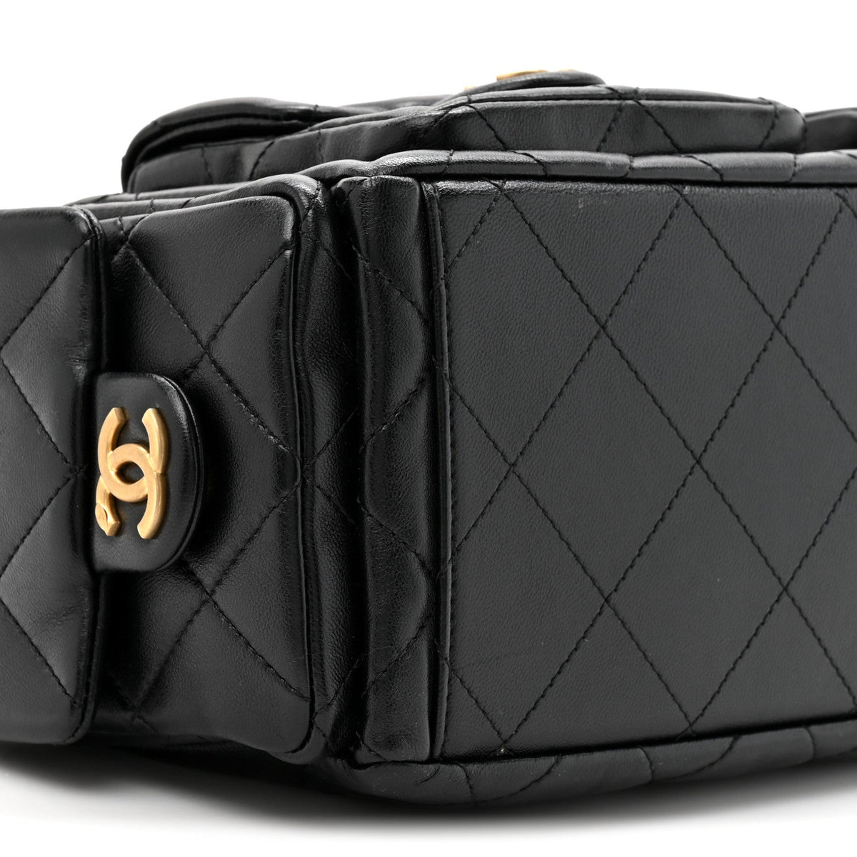 Shiny Lambskin Quilted Trendy Pockets Hobo Black Black
