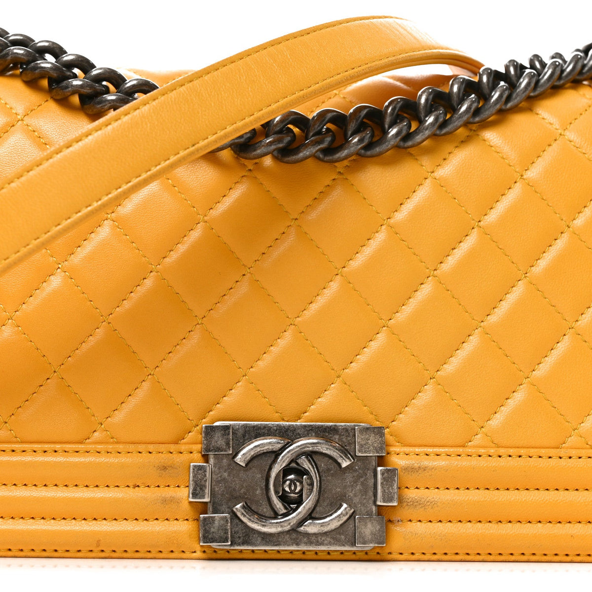 Lambskin Quilted Medium Boy Flap Yellow