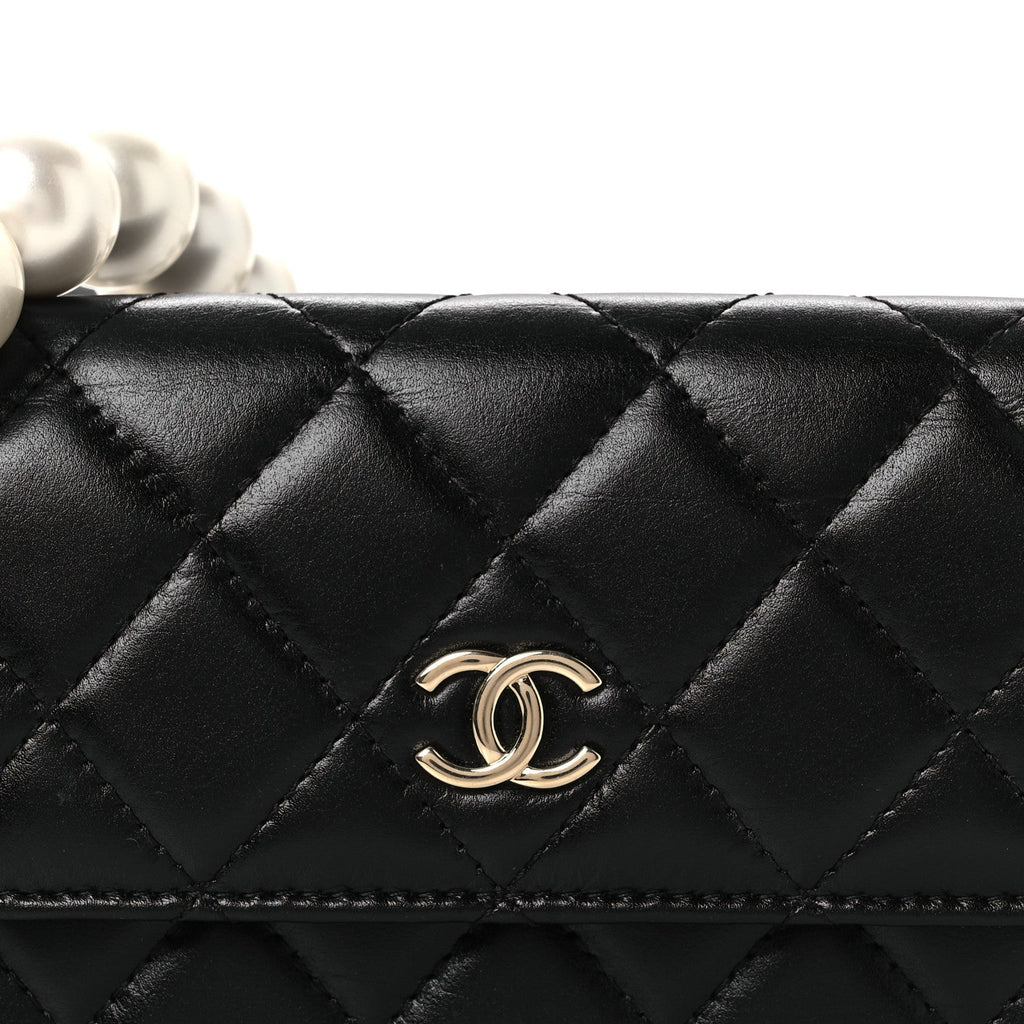 Calfskin Quilted Mini Maxi Pearls Wallet On Chain WOC Black