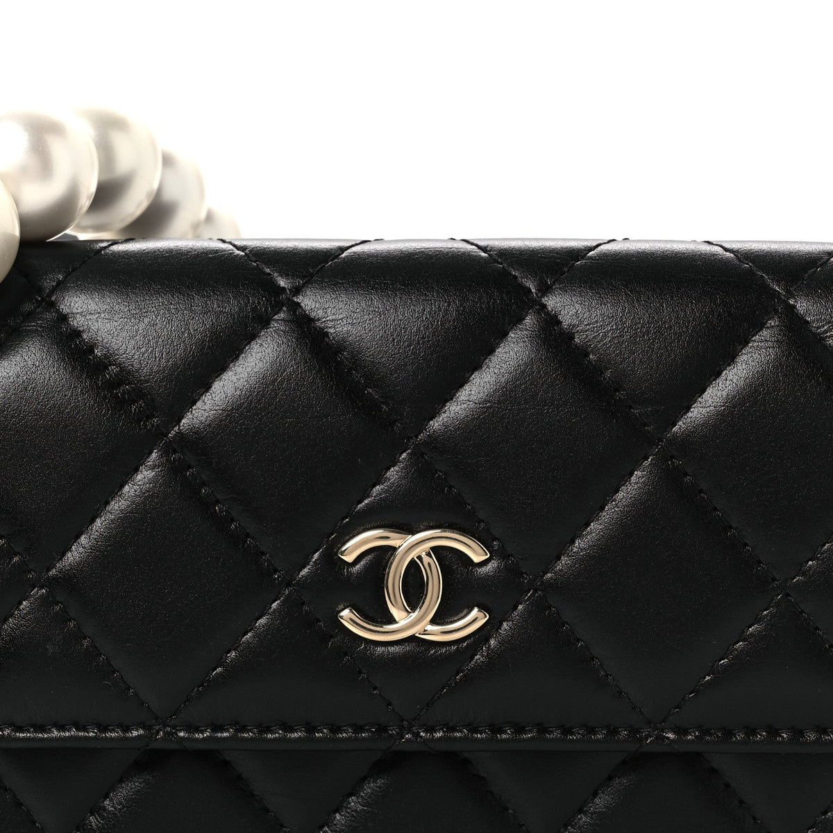 Calfskin Quilted Mini Maxi Pearls Wallet On Chain WOC Black
