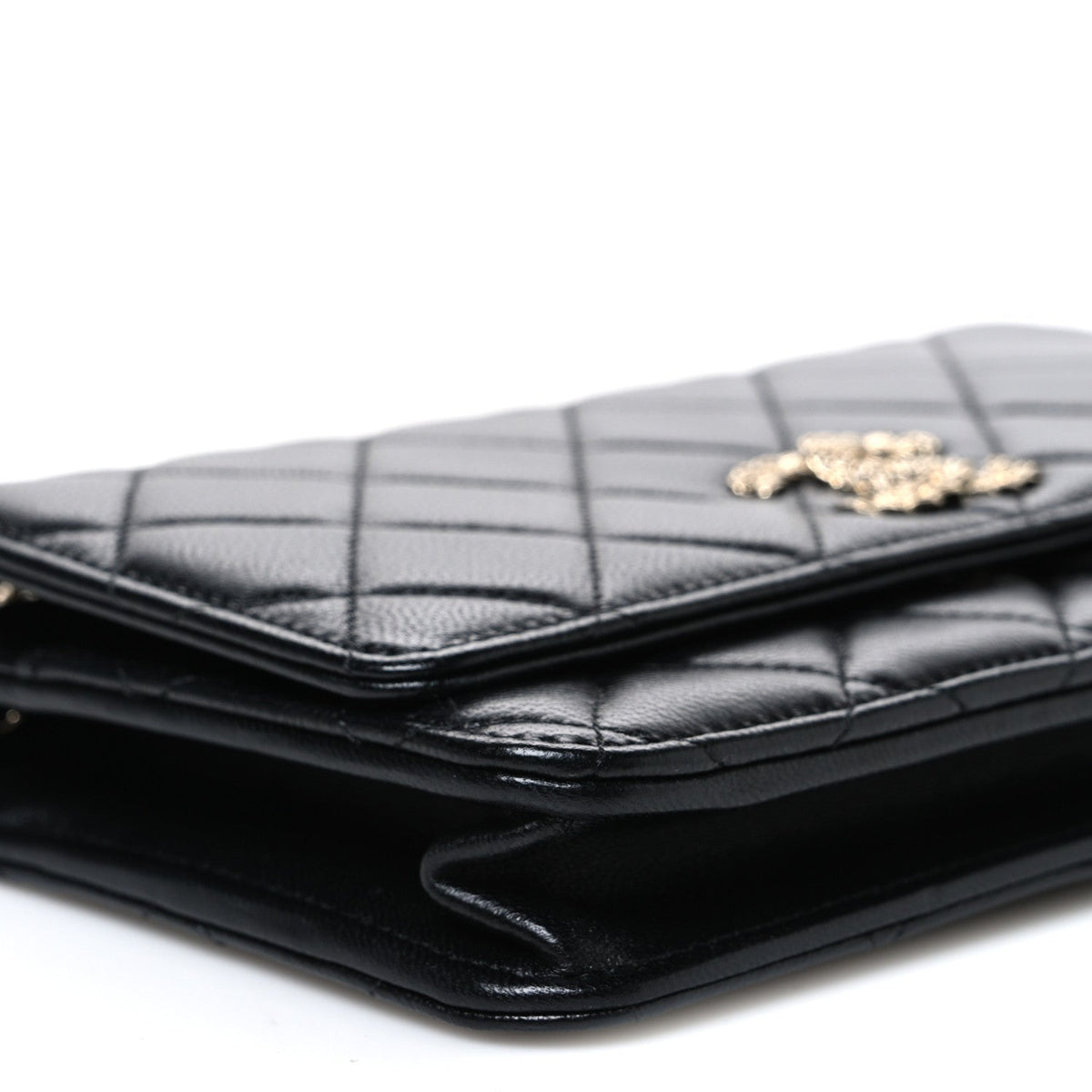 Lambskin Quilted Crystal CC Wallet On Chain WOC Black