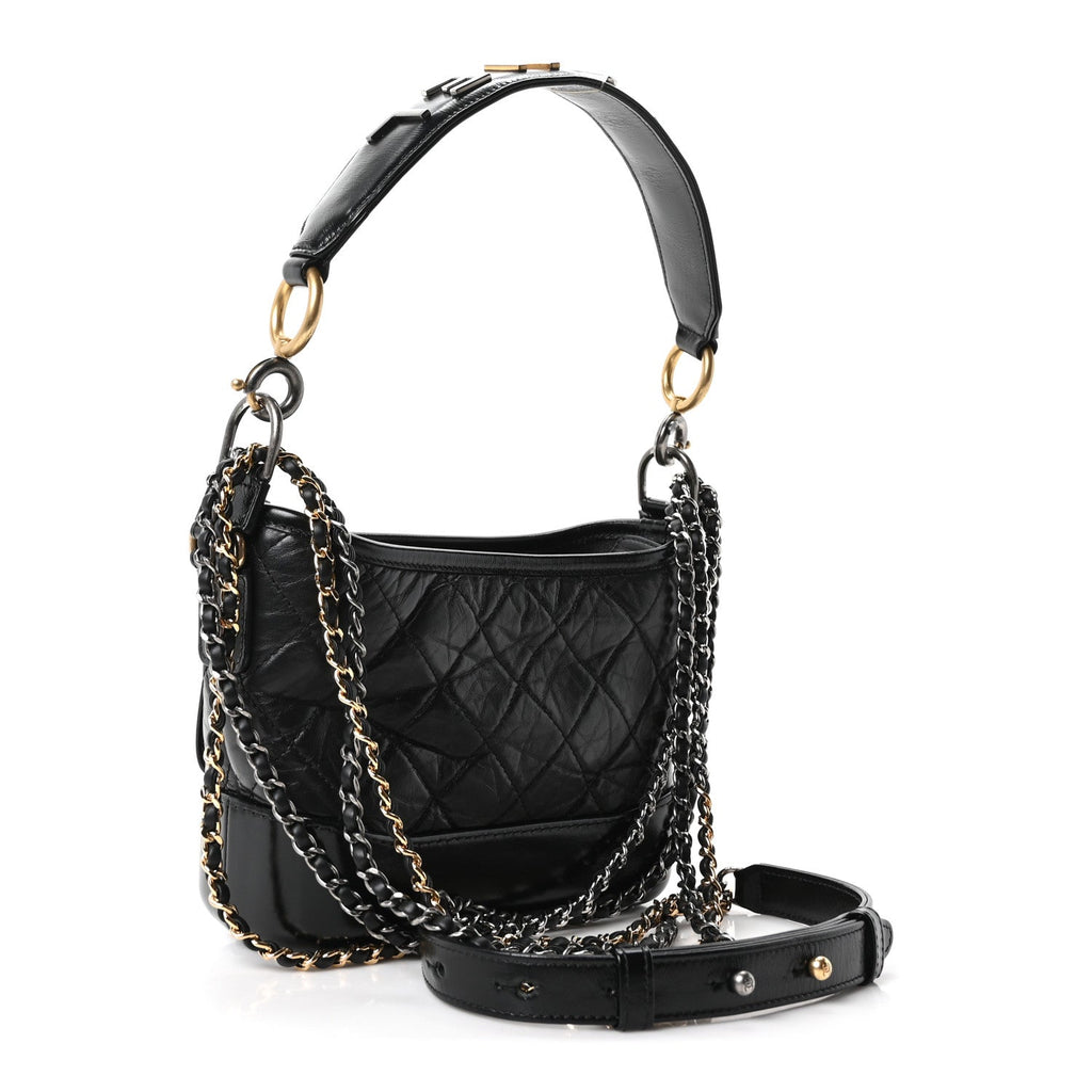 Aged Calfskin Quilted Small Gabrielle Logo Hobo Black