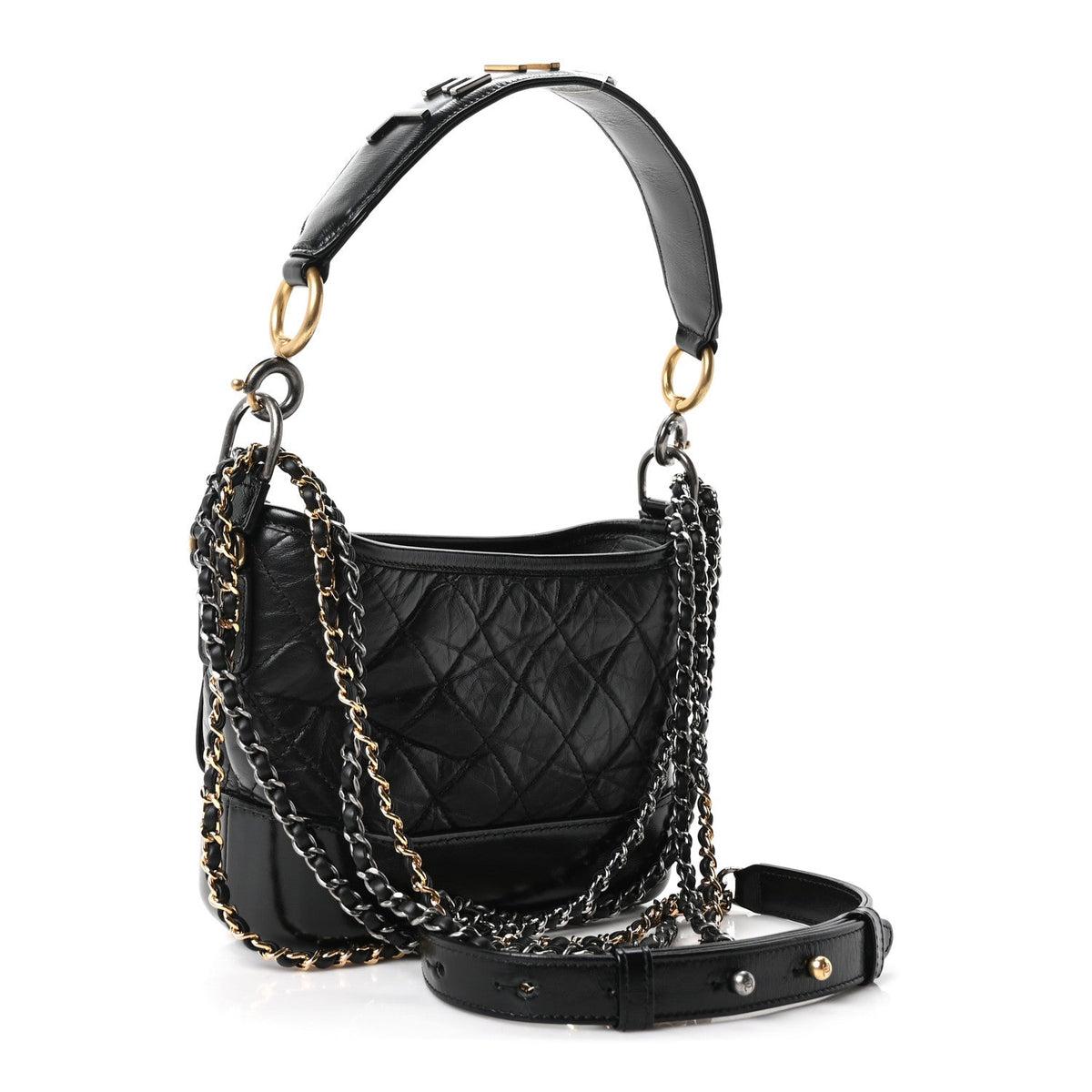 Aged Calfskin Quilted Small Gabrielle Logo Hobo Black