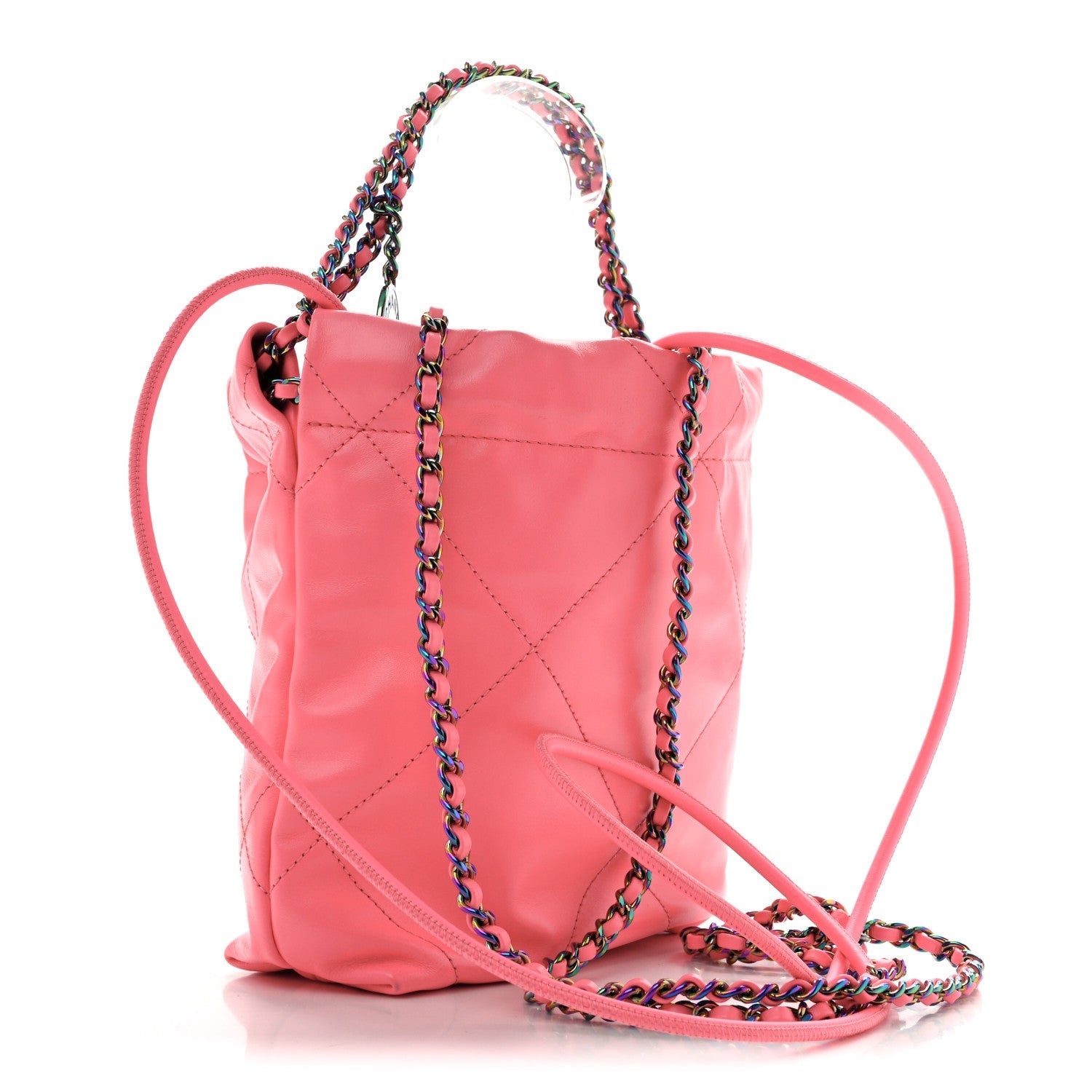 Shiny Calfskin Quilted Rainbow Metal Mini Chanel 22 Coral Pink