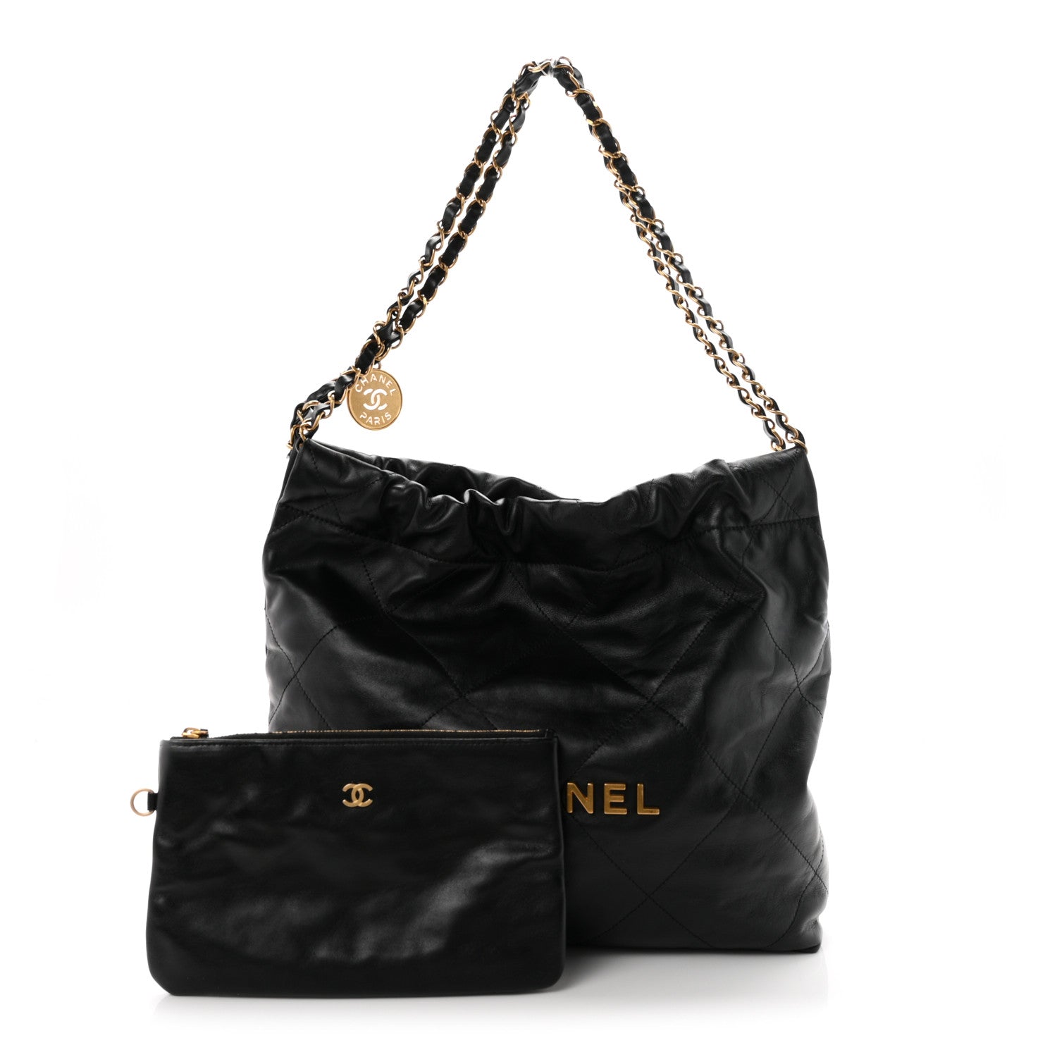 Shiny Calfskin Quilted Small Chanel 22 Black