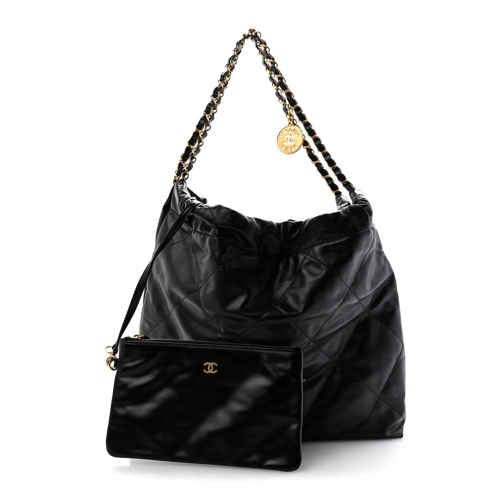 Shiny Calfskin Quilted Chanel 22 Black