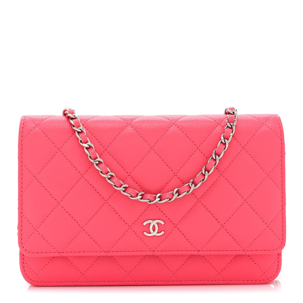Caviar Quilted Wallet On Chain WOC Dark Pink