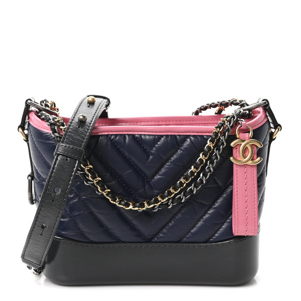 Aged Calfskin Chevron Quilted Small Gabrielle Hobo Dark Pink Navy