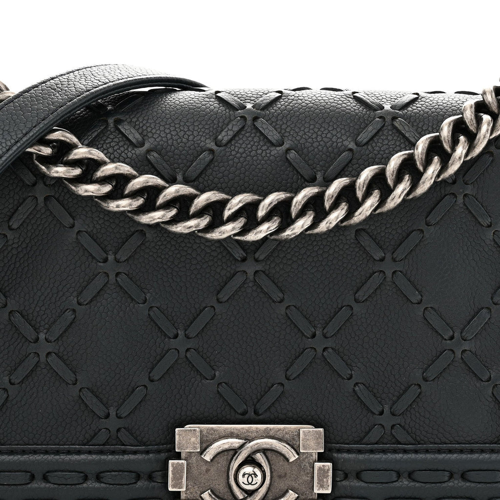 Caviar Stitched Medium Boy Flap Blue