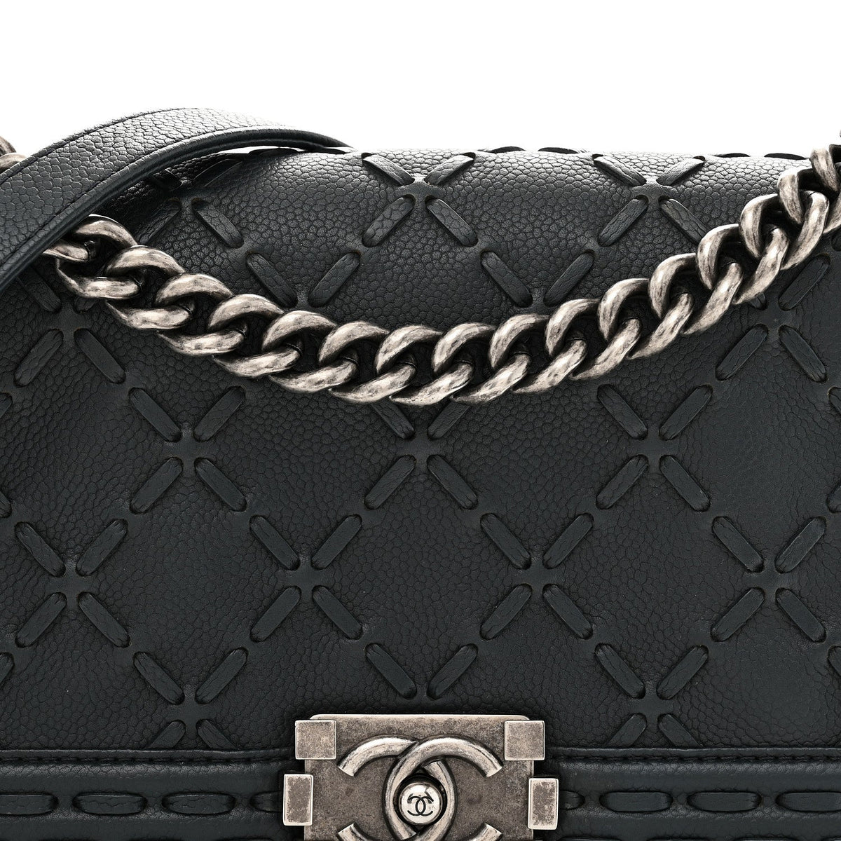 Caviar Stitched Medium Boy Flap Blue