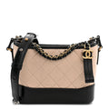 Aged Calfskin Quilted Small Gabrielle Hobo Beige Black