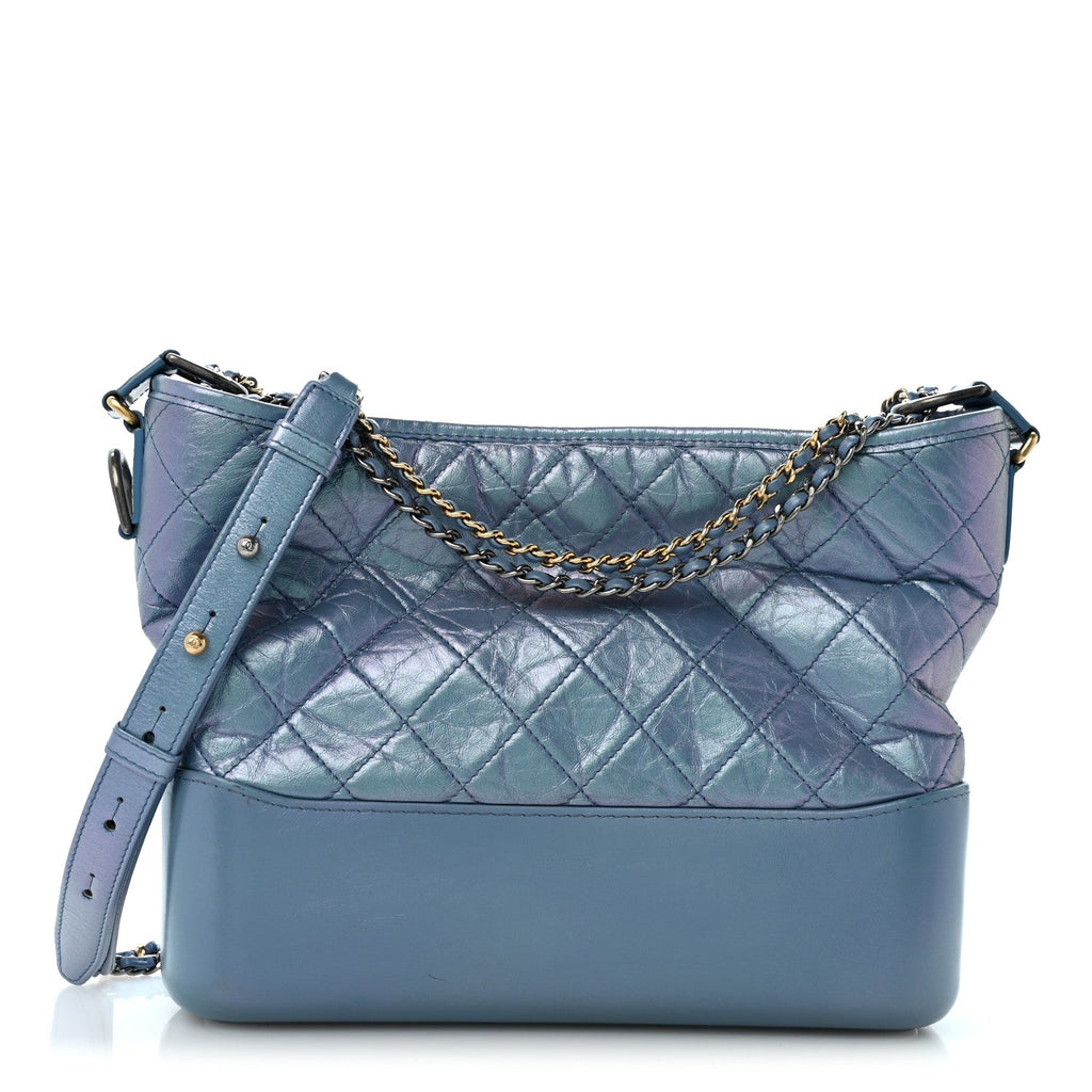 Iridescent Aged Calfskin Quilted Medium Gabrielle Hobo Blue
