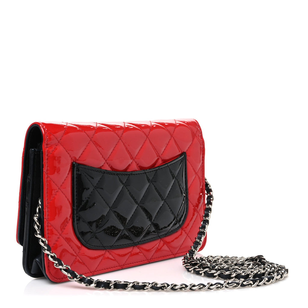 Patent Quilted Bi-Color Wallet On Chain WOC Red Black